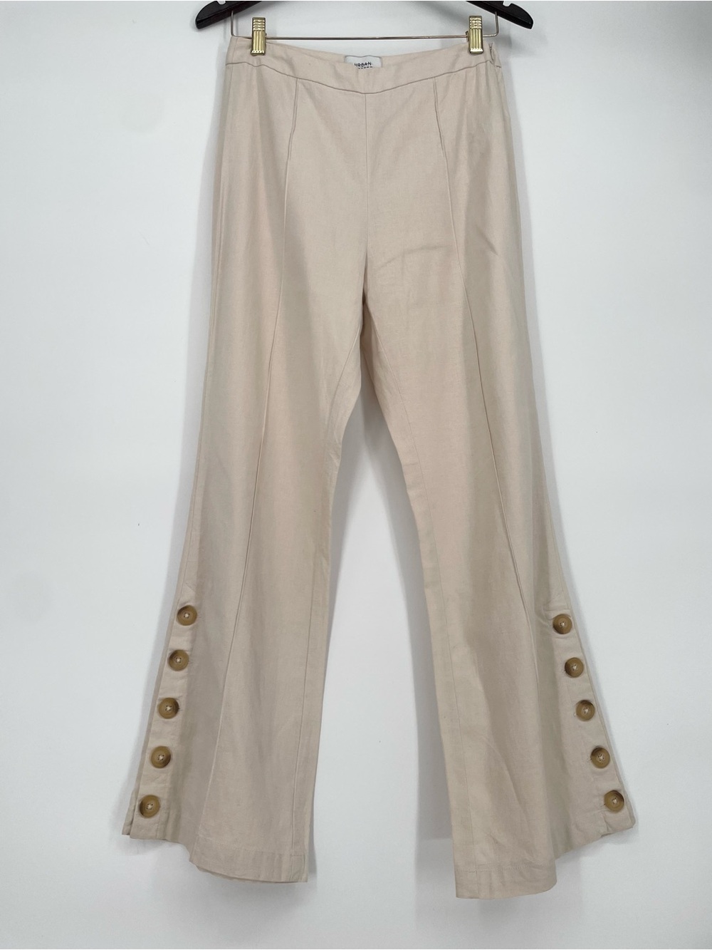 Urban Outfitters Cream Flared Leg Bohemian Linen Blend Sandra Pants High Rise